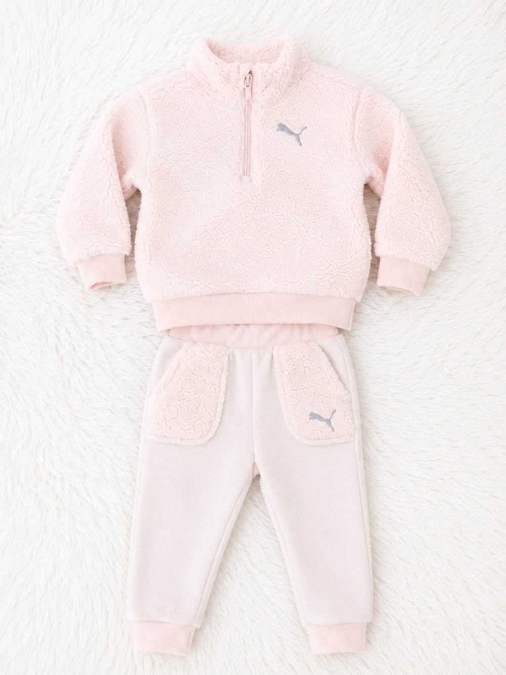 Puma Baby Girls Pink Sherpa Fleece 2 Piece Outfit Set 18M